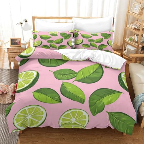 Housse de couette citron vert 140x200 parure 3d microfibre