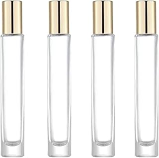 ConStore 4pcs 10ml Roller Bottle For Essential Oils Empty Clear Glass Roll-On Bottle with Aluminum Cap Refillable Massage Stainless Steel Roller Ball Vial Aromatherapy Perfume Container (Gold)