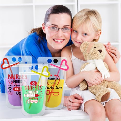 Seematn 24 sets de bolsas de bebida con popotes nurse miniatura 6