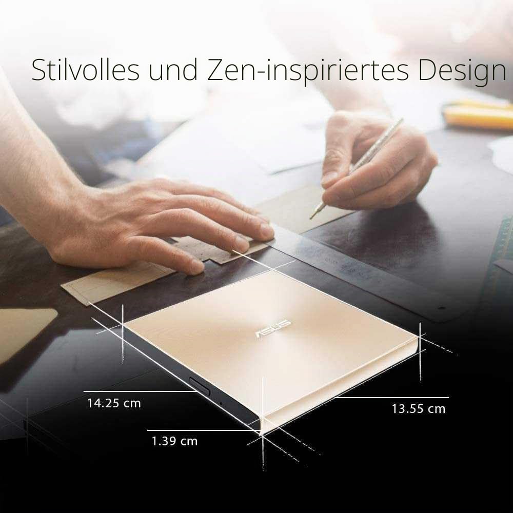 ASUS ZenDrive U9M Schwarz – USB 2.0/USB-C Slim Externer DVD-Brenner Optische Disc 8X Speed Re-Writer-Laufwerk mit M-Disc-Unterstützung, USB 2.0 Typ-A/Typ-C-Kompatibilität, Mac/Windows OS kompatibel