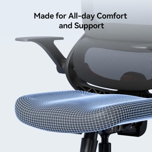 Image of SIHOO B100 SE Ergonomic Mesh Office Chair, Desk Chair with Lumbar Support | Soft Memory Foam, Flip-up Armrests, Computer Chair for Home Office, 3-Gear 135 tilt, Hold 300lbs - Black