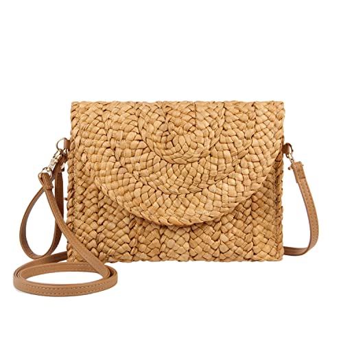 7VSTOHS Stroh-Clutch-Tasche für Damen, Sommer-Clutch, gewebte Handtaschen