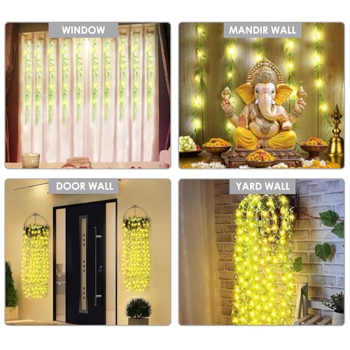 Image of HashWOW Artificial Leaf Curtain Lights - 200 LED Fairy String Lighting for Home & Event Decoration, Perfect for Bedroom, Garden, Birthday & Festive Decor (10x3Feet, Green Color) Corded Electric
