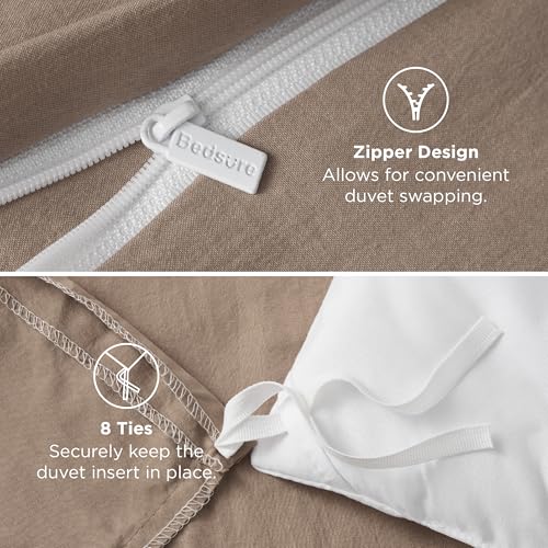 Image of Bedsure Khaki Oversized King Duvet Cover - 3 Pieces Prewashed Cotton-Like Polyester Extra Soft Bedding Set, Includes 1 Duvet Cover 120x98 Inches with Zipper Closure & 2 Pillow Shams, No Comforter