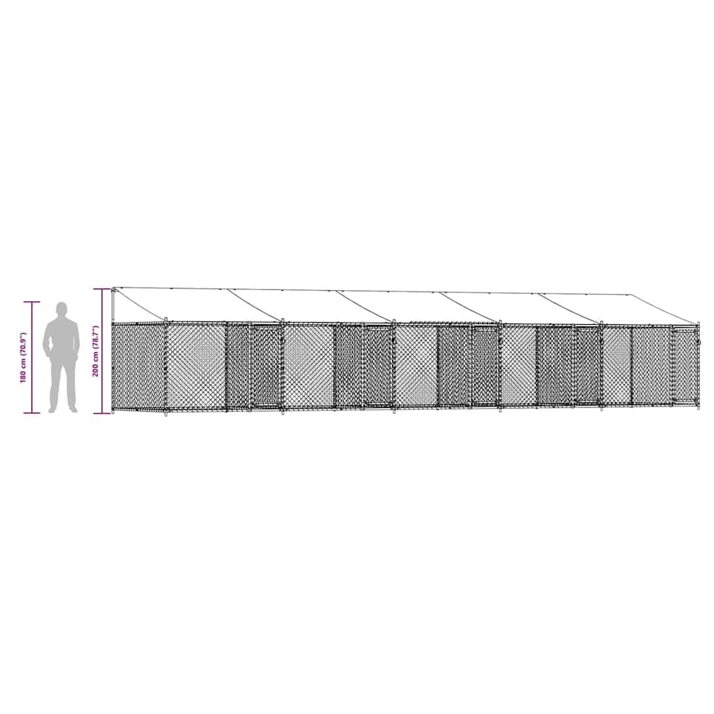 vidaXL Gabbia Cani con Tetto e Porte Grigia 10x2x2 m Acciaio Zincato, Gabbia per Cani con Tetto, Cuccia per Cani, Box per Cani