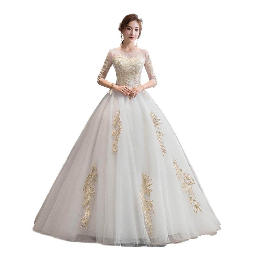 Vestido de Novia Bordado para Mujer, Elegante Vestido de Gasa, Falda esponjosa, Bonito Vestido (Color: Blanco, Talla: XX-Large) (Blanco S)