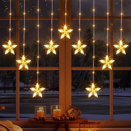 Marchpower 9 Stars Curtain Lights Warm White, IP65 Battery Operated