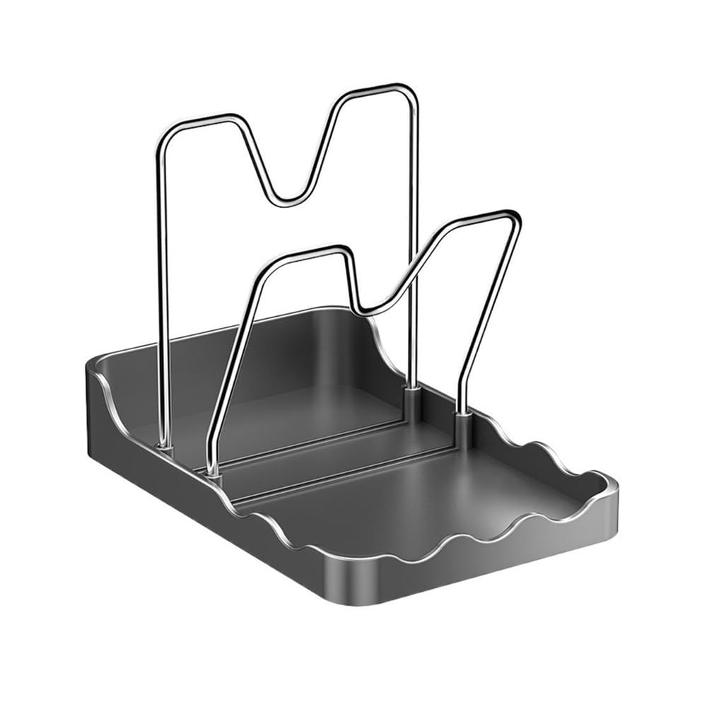 JIUJU Pot Lid Organizer Vertical Spoon Display Stand With Drip Tray Stainless Pot(Gray)