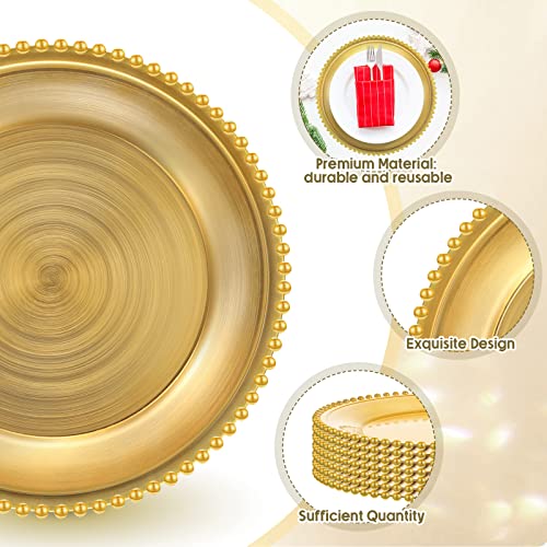 24 Pcs Gold Charger Plates Bulk 13 Inch Round Plastic Chargers Dinner Plates For Table Setting Metallic Luster Beaded Rim Plate Chargers For Dinner Wedding Party Baby Shower Event Table Decoration #TOP2