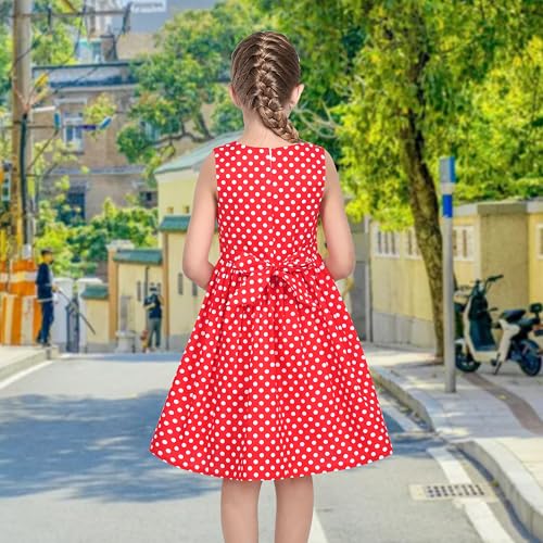 Sunny Fashion Girls Dress Blue Polka Dot Pocket Pleated Summer Sleeveless Cotton4