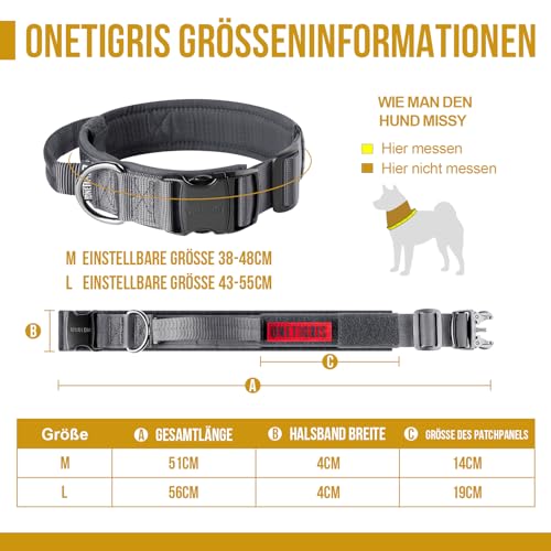 OneTigris Hunde Halsband mit Metallschnalle für Hunde Grau L