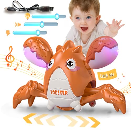 Image of Gzsbaby Musical Baby Toy -Crawling Lobster Toy Sensory Tummy Time Toys for Boy Girl, Light-up Walking Dancing Moving Toys Learning Development Infant Toddler Birthday Gifts (Green) (Orange)