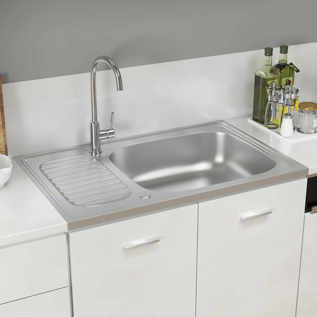 Lavello da cucina in acciaio inox con sgocciolatoio, 800 x 500 mm