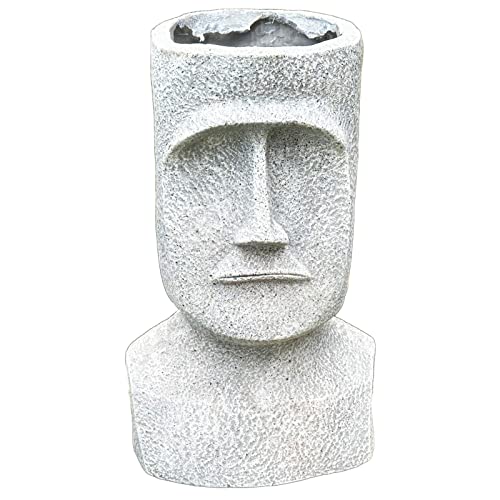Darthome Easter Island Head Planter Distressed Grey Large Outdoor Moai Face Bust Ornament