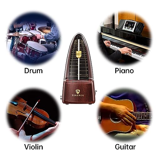 TERENCE Mechanisches Metronom für Klavier Gitarre Bass Violine Bass Metronom mit hoher Präzision Traditionelle Pyramide für Anfänger Erwachsene und Kinder Holzfarbe