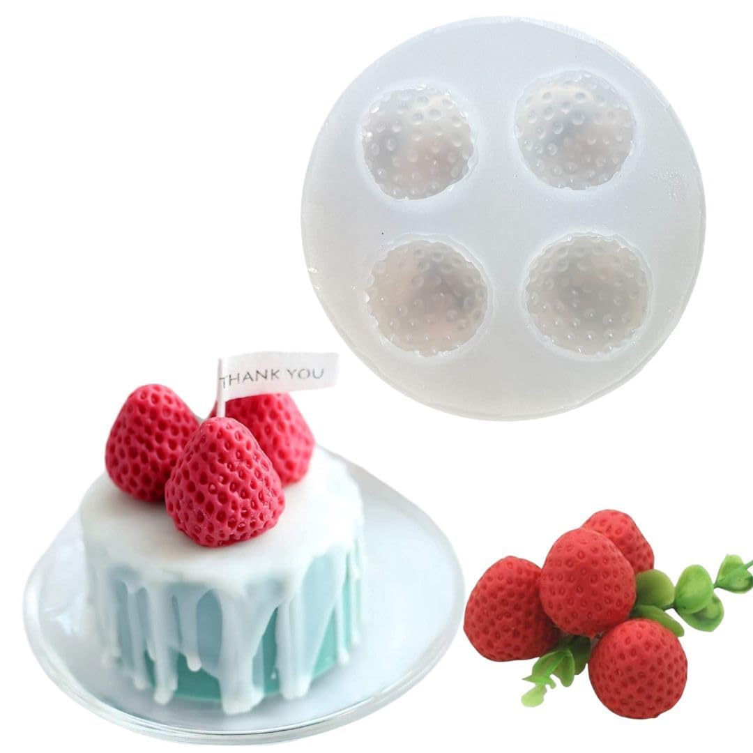 LEGACYCART 4 Cavity Strawberry Shape Silicone Mold 3D Candle Mold for Candle Making Sliced Bread Chocolate Fondant Molds Food Dessert Wax Melts Resin Art and Craft Cake Candle Topper Mould (PACK OF 1)-image-1