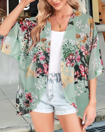Women Kimono Cardigans Casual Summer Tops Cover up Open Front Floral Print Resort Wear2