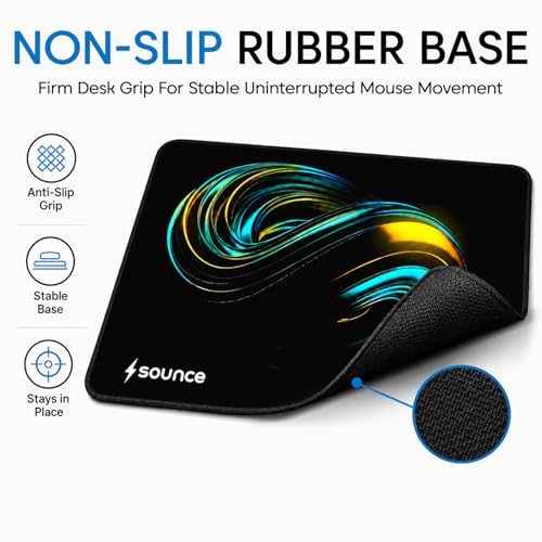 Image of Sounce Gaming Mouse Pad 230x190x3mm |Speed Surface, Non-Slip Rubber Base, Waterproof Lycra Cloth, Precision Control for Laser & Optical Mice, Home Office Desk Mat (Jet Black)