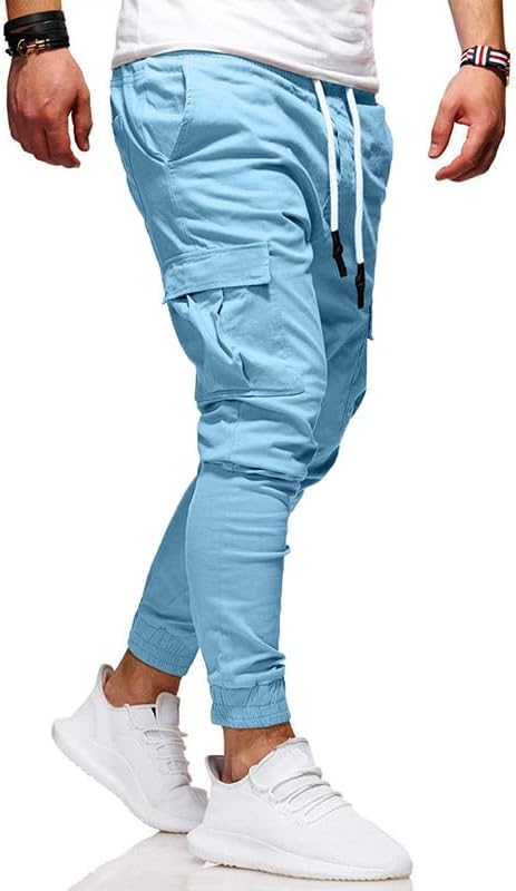 Men's Casual Pants - Cotton Chino Cargo Pants for Hiking and Outdoor Recreation, Drawstring Sweatpants in Twill Track Jogging - Image 2