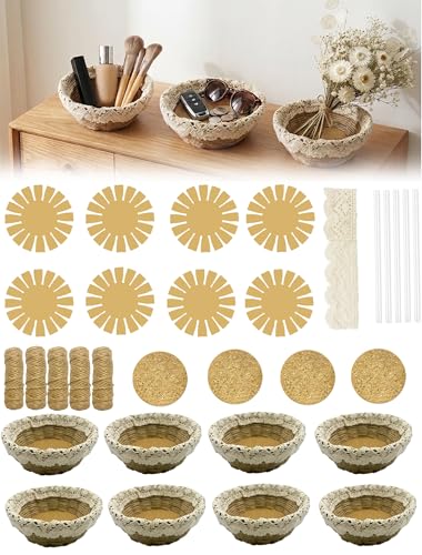 Henmanye Basket Weaving Kit for Beginners: 8 Sets Sewing for Beginners Creative Woven Bowl - No-Break DIY Supplies with Video Tutorial - Handmade Woven Basket Set - Family Activity & Creative Gift
