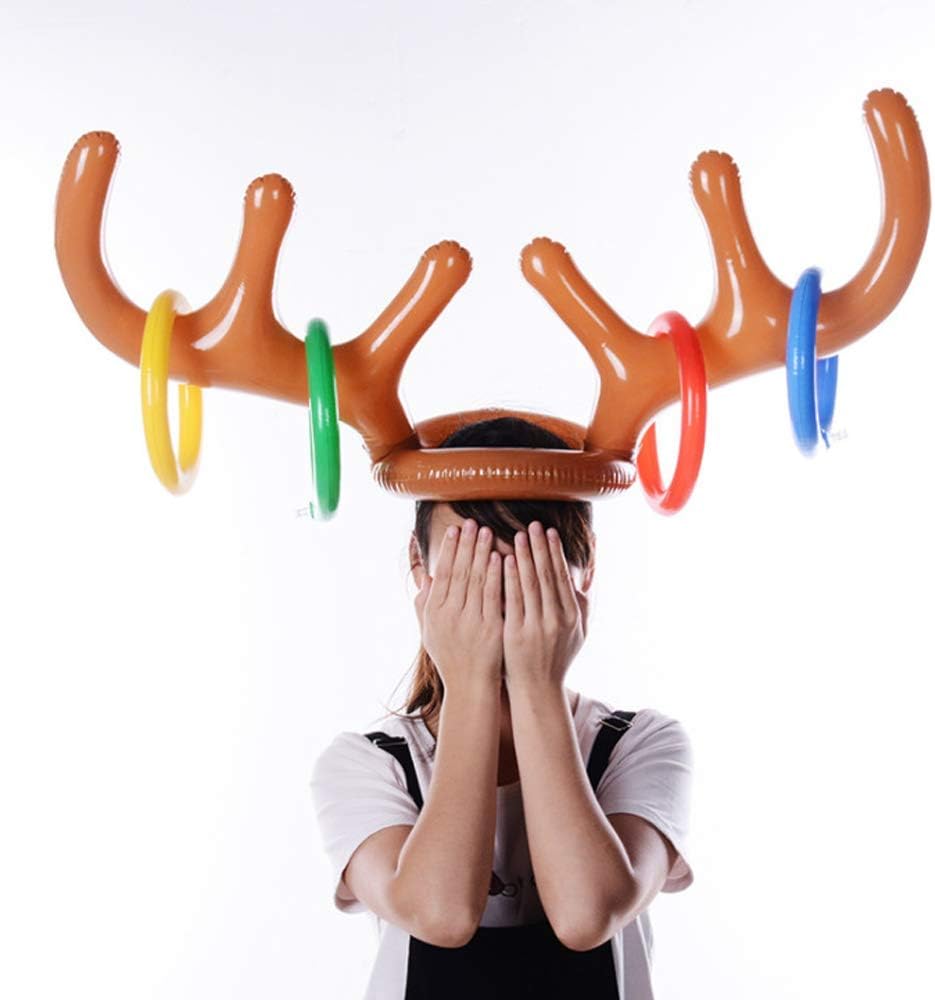 空気注入式 投げゲーム トナカイ 輪投げ型 角バルーン トナカイ インフレータブル 帽子 クリスマス ホリデーパーティーゲーム玩具 トナカイクリスマスハット アントラーリング クリスマスパーティー