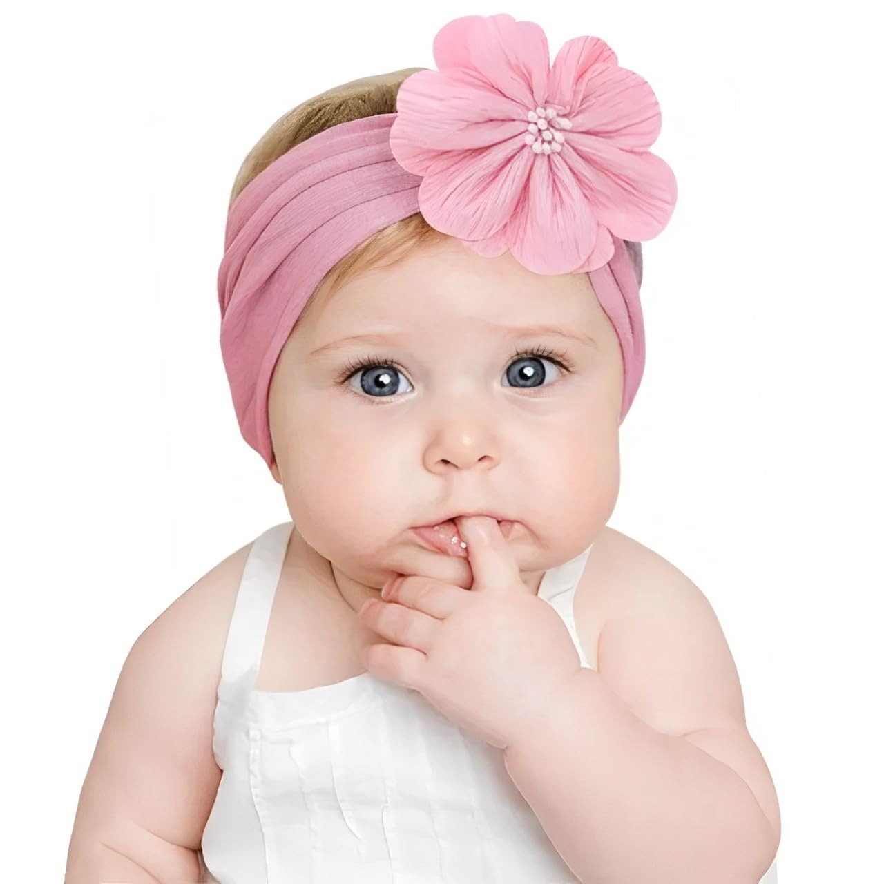SYGA Baby Headband Nylon Flower Soft Stretchable Hairband for Newborn Infant Toddler Kids For 0-3 Year (Pink, Free Size)-image-18