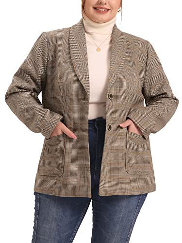 Agnes Orinda Plus Size Plaid Blazer for Women Lapel Jacket Work Office Single Breasted Blazers