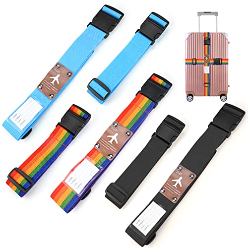 Lot de 6 sangles de valise réglables en forme de croix avec étiquette pour bagage - 3 couleurs - 230 cm x 5 cm Cover