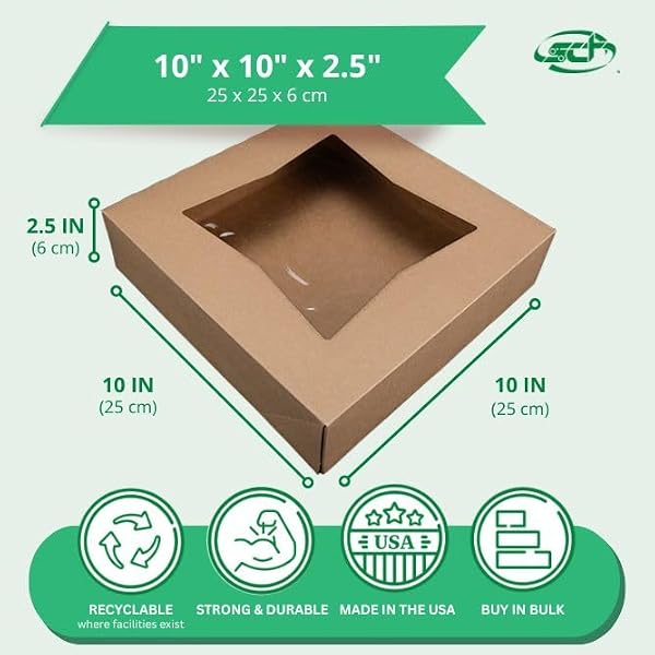 SOUTHERN CHAMPION TRAY SCT Kraft Window Bakery Pack (24 Pack) 10x10x2.5, Auto Pop-Up Containers for Pies, 10 inch Brown Bakery Pack, Cookie Box with Window, 24233K-24 by SOUTHERN CHAMPION TRAY - Used condition - Image 2