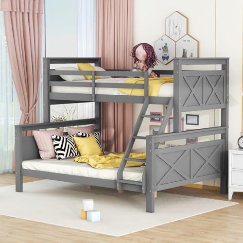 EURHCIO Lit Superposé 3 Places Convertible en 2 Lits,Lit Superposé Enfant 90x200 et 140x200 avec Barrière de lit Haute,Échelle Inclinée,Sommier à...