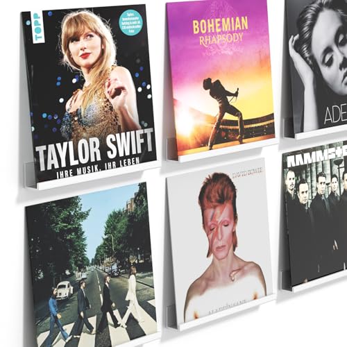 AITEE Vinyl Record Shelf Wall Mount: 6 Pack Acrylic White Floating Vnyl Shelves for Album LP Storage & Display Easy Install Vinyl Record Wall for Home Office