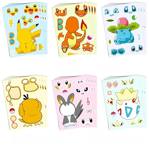 CHDINLL Kinder Cartoon Aufkleber - 24 Stück machen DIY verschiedene Charaktere Anime Aufkleber geeignet für Geburtstag Party Dekoration Kinder Geschenke Party Favours. (POK-B)