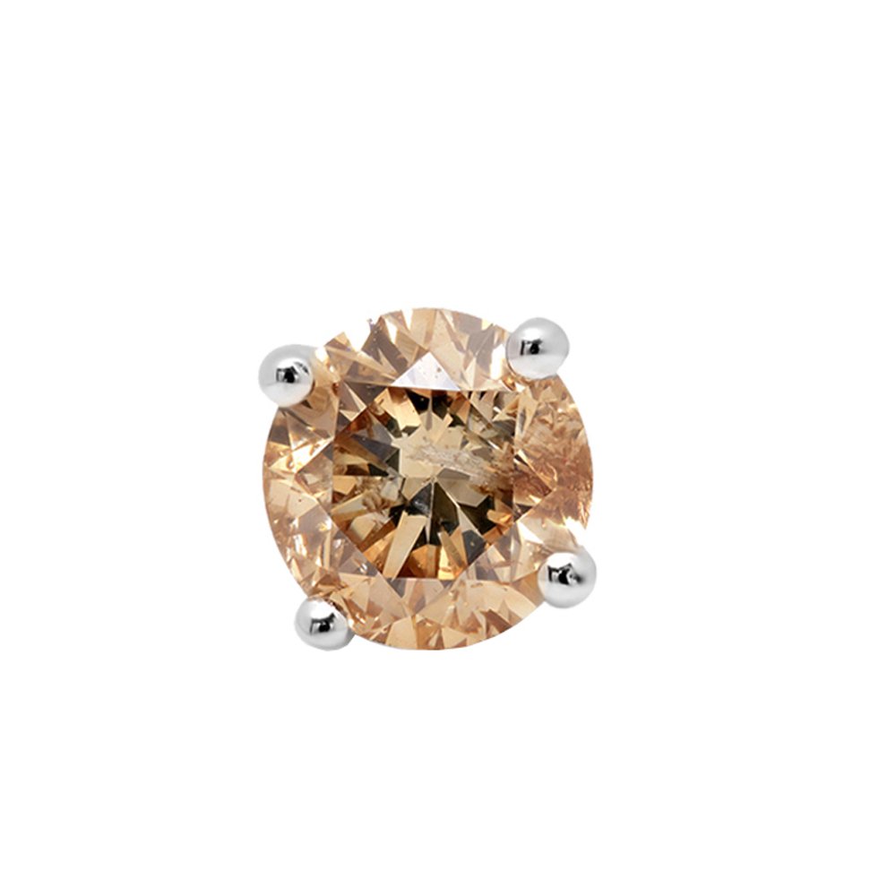 Dazzlingrock Collection 0.15 Cttw 14K Round Champagne Diamond Womens Stud Earring (Only 1pc), Solid White Gold