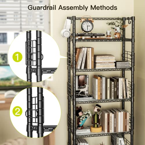 Futassi 5 Tiers Standing Shelf Units, Free-Standing Metal Narrow Bookshelf And Bookcase, Metal Storage Shelves For Garage, Kitchen, Bathroom, Balcony And Living Room, 21.2”W X 9.4”D X 59.2”H, Black #TOP3