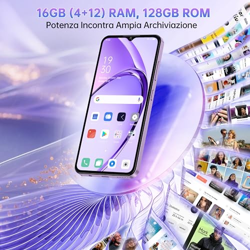 Oukitel C2 Smartphone Android 16-16(4+12) Gb Ram + 128GB Rom/Tf 1TB - 6,52" Hd Telefono Cellulare 5000Mah 13MP+5MP Camera Telefono Dual Sim 4G Cellulari E Smartphone/Face Id/3.5Mm Jack Nero - 3