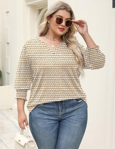 Rapbin Womens Plus Size Tops 3/4 Sleeve Blouses Shirts Casual V Neck Loose Tunic Tops 1X-5X