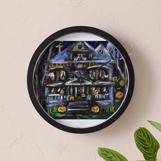 CafePress Halloween Haunted House Desig 10" Wall Clock for Livingroom, Kitchen, or Office
