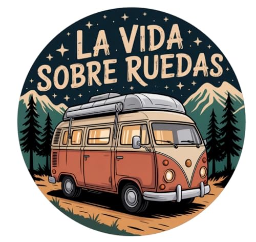 Pegatina Furgoneta Camper “La Vida Sobre Ruedas” – Vinilo Adhesivo Redondo 12x12 cm – Sticker para Campervan – Impermeable, Exterior, Tintas Ecosolventes – Estilo Viaje y Libertad
