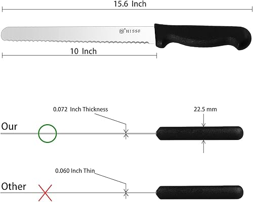 Miniatura 2 de Cuchillo de pan dentado con funda de 10 pulgadas, acero inoxidable mejorado negro, cortador de pan ancho con borde ondulado afilado, para rebanar