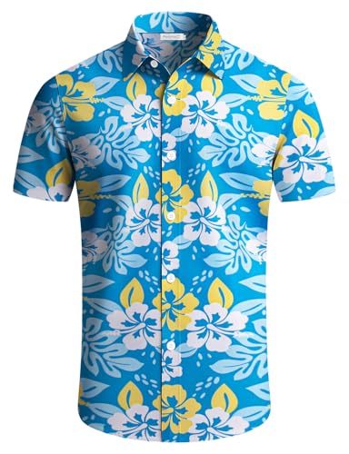 Image of Yoimira Hawaiian Shirts for Men, Print Mens Casual Short Sleeve Button Down Shirts Floral Aloha Beach Shirt