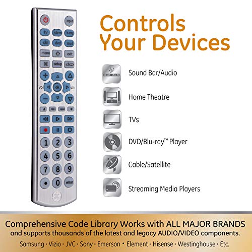 GE Big Button Backlit Universal Remote Control for Samsung, Vizio, Lg, Sony, Sharp, Roku, Apple TV, TCL, Panasonic, Smart TVs, Streaming Players, Blu-Ray, DVD, 6-Device, Silver, 33712 by GE - Image 2