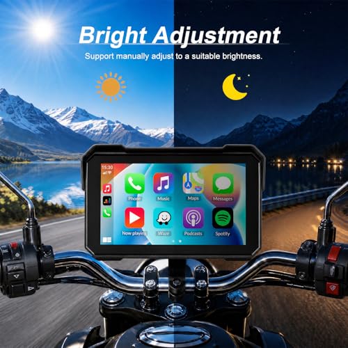 Image of SIXTOP Motorcycle CarPlay Screen with Wireless Apple CarPlay Android Auto, IP68 Waterproof Touch Screen 5 inch GPS Navigation Carplay para Moto, Dual Bluetooth, Siri Google Voice Control