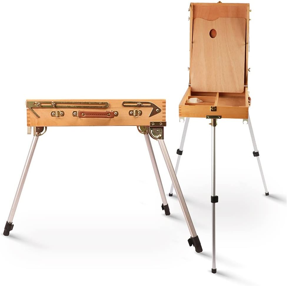 Portable Wooden Portable Oil Painting Case with Aluminium Legs Student Sketching Oil Painting Stand