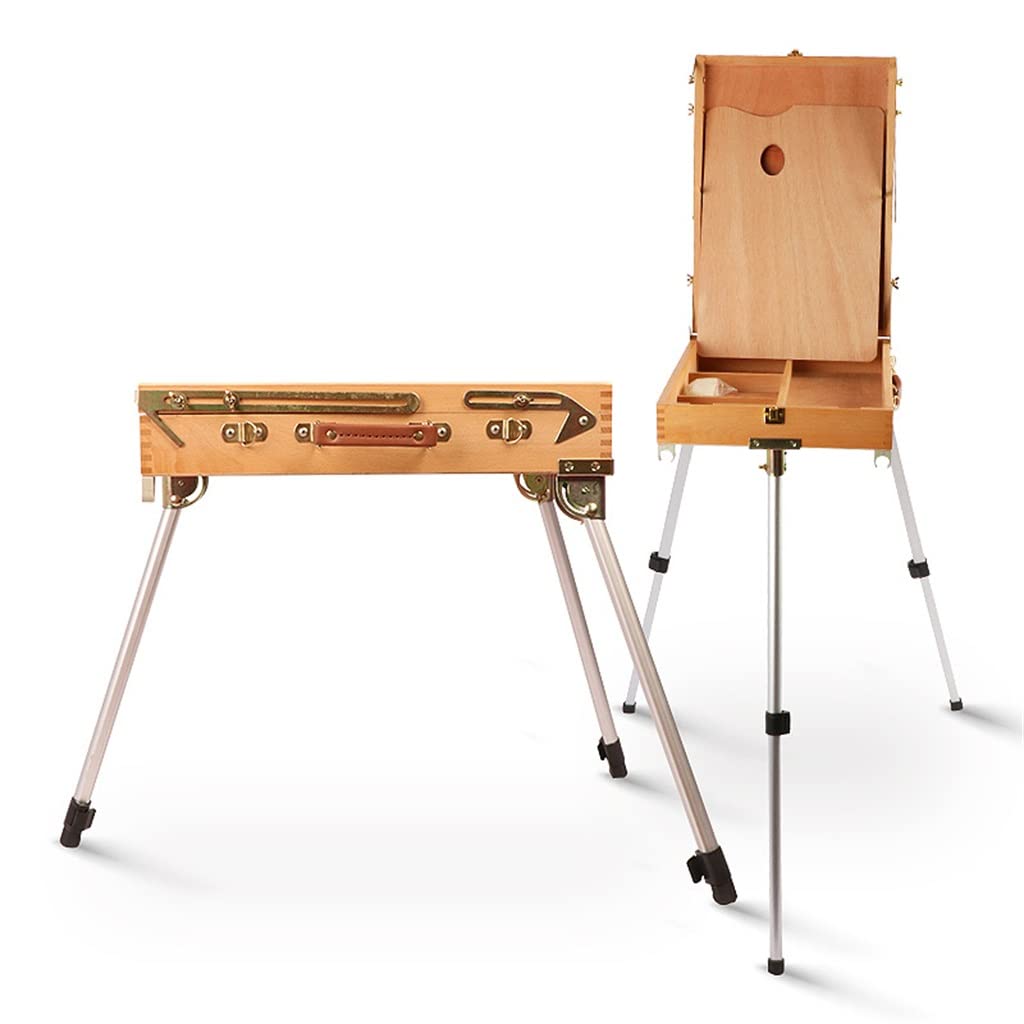 GLJTUO Estuche Portátil De Madera para Pintura Al Óleo, con Patas De Aluminio, Soporte para Pintura Al Óleo para Bocetos De Estudiantes (D 47 * 34 * 7Cm)