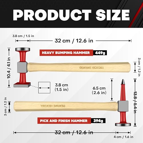 Image of C&T 6 Piece Heavy Auto Body Repair Tool Hammer Dolly Set, Car Body Repair Tool Kit with Carrying Case, Hickory Handles,Fender Repair kit