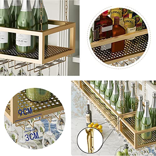 Porte-bouteille de vin suspendu à double rangement pour verres