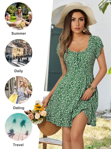 Image of HUHOT Teen Petite Women Floral Short Summer Mini Dresses with Pockets Cute Milkmaid Sundress 2026
