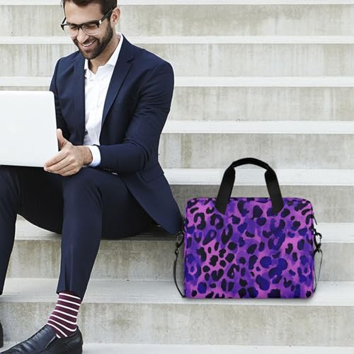 Funda para portátil con asa y correa 15.6 pulg morado leopardo miniatura 3