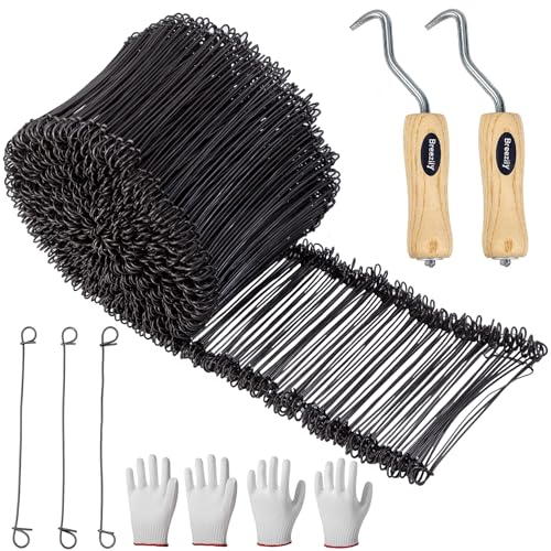 Image of 500pcs Rebar Wire Bar Ties, 6 inch Double Loop, 16 Gauge - Reinforcing Steel Bar Ties with Wooden Grip Handle for Concrete Construction,1 Gloves (500pcs with Wire Tie Twisters)