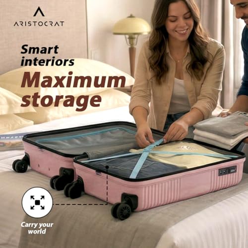Image of Aristocrat Crystal Set of 2 Trolley Bag 55 & 66cm | S+M | Hard Luggage | 8-Wheel Suitcase for Travel | Combination Lock with Anti-Theft Zipper | Polypropylene | 3 Years International Warranty (Pink)